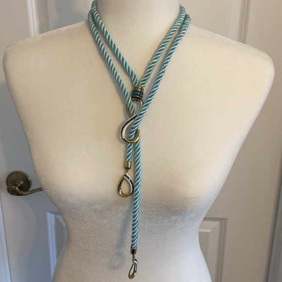 Heidi Daus “Summer Breeze” Lariat Style 30” Turquoise Cord Necklace. - Picture 8 of 9